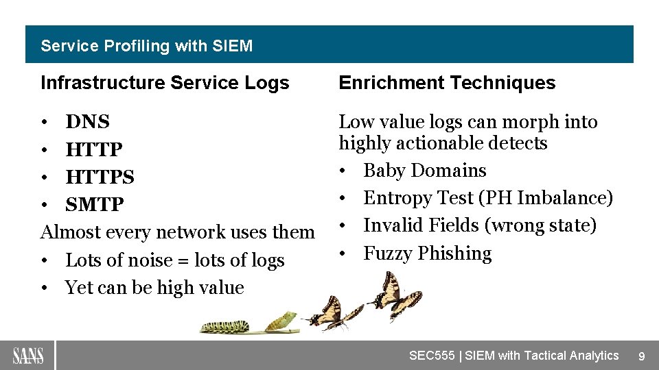 Service Profiling with SIEM Infrastructure Service Logs Enrichment Techniques • DNS • HTTPS •