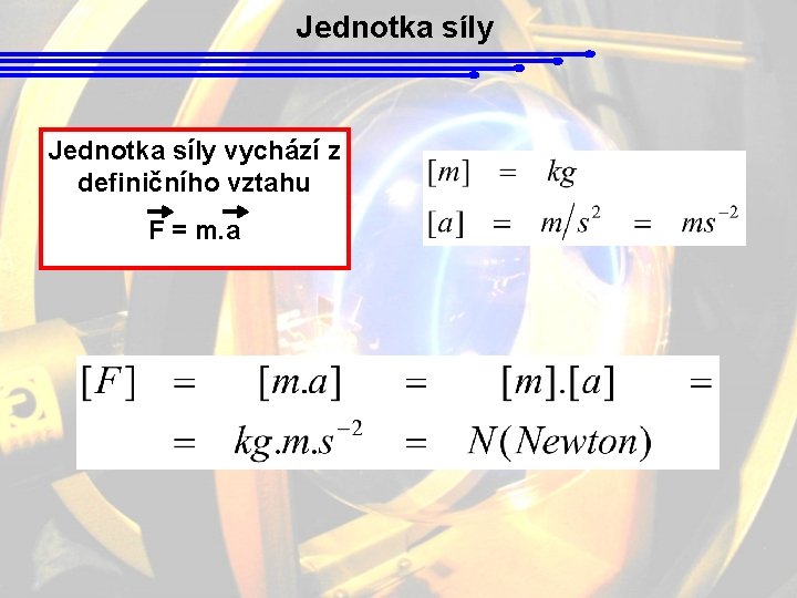 Jednotka síly vychází z definičního vztahu F = m. a 