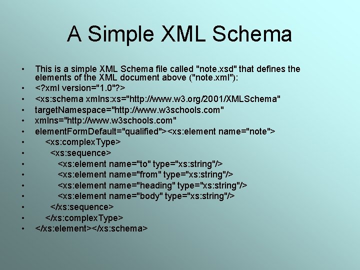 A Simple XML Schema • • • • This is a simple XML Schema