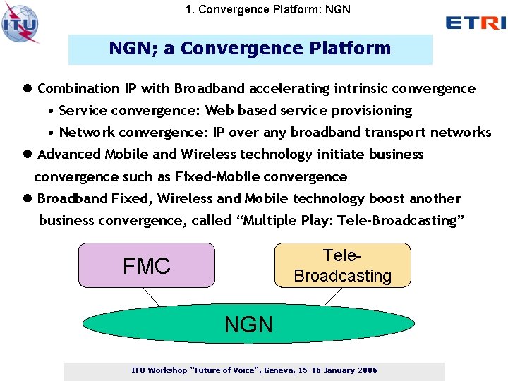 1. Convergence Platform: NGN; a Convergence Platform Combination IP with Broadband accelerating intrinsic convergence