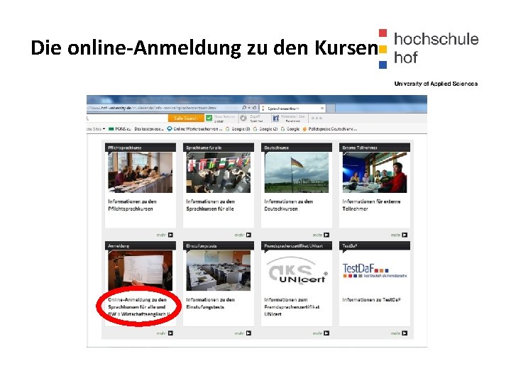 Die online-Anmeldung zu den Kursen 