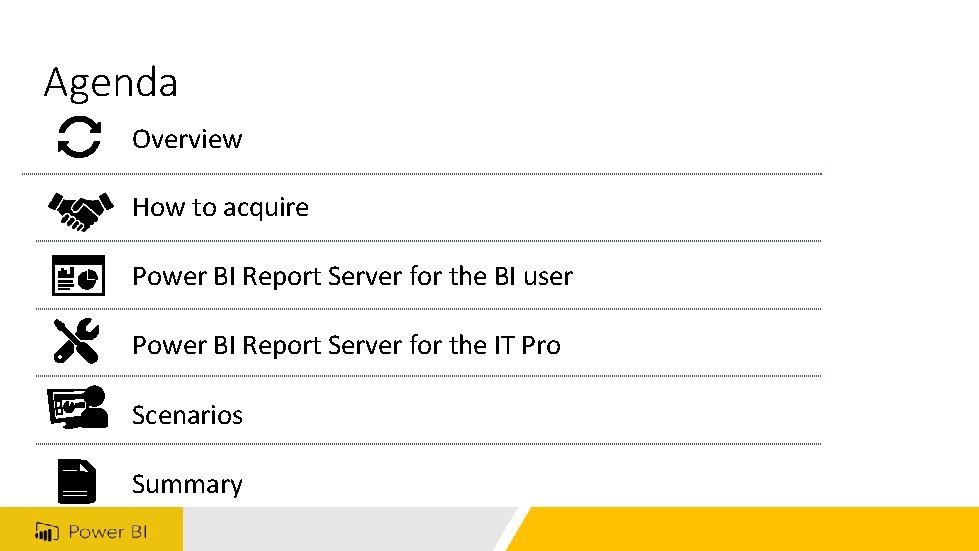 Agenda Overview How to acquire Power BI Report Server for the BI user Power