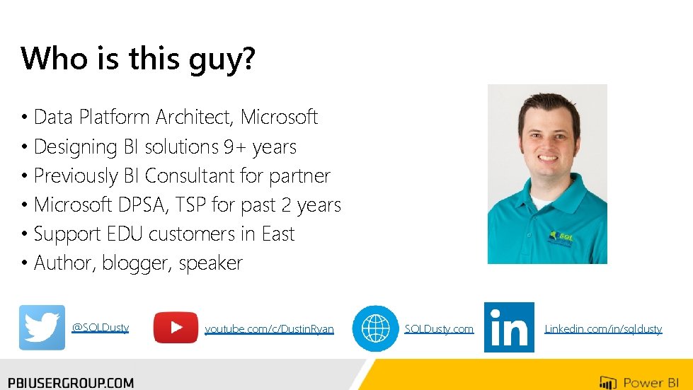 Who is this guy? • Data Platform Architect, Microsoft • Designing BI solutions 9+