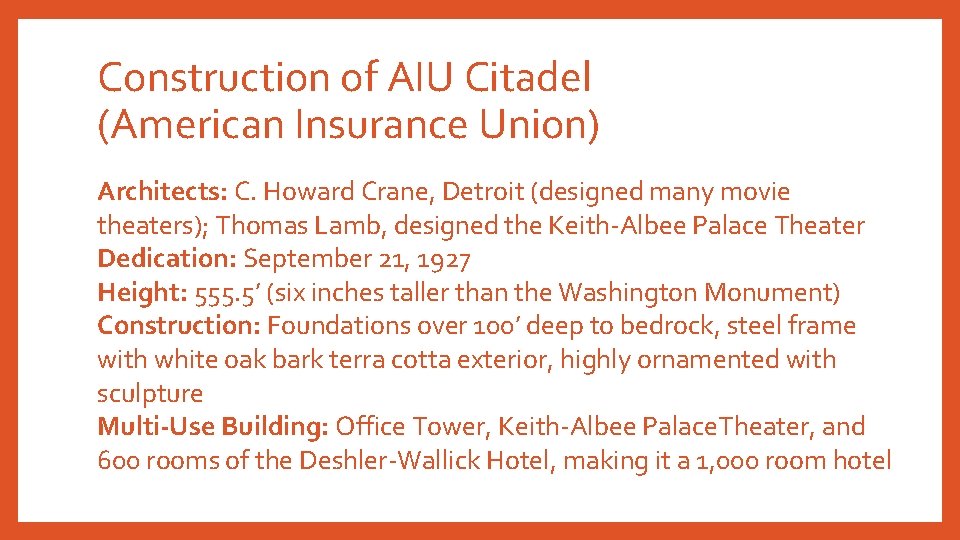 Construction of AIU Citadel (American Insurance Union) Architects: C. Howard Crane, Detroit (designed many