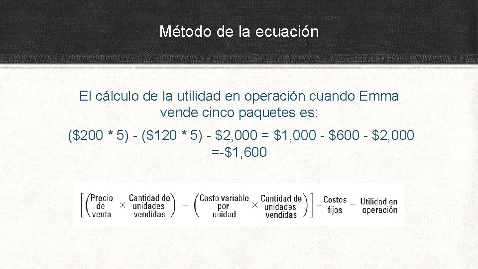 Método de la ecuación El cálculo de la utilidad en operación cuando Emma vende