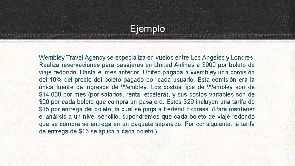 Ejemplo Wembley Travel Agency se especializa en vuelos entre Los Ángeles y Londres. Realiza