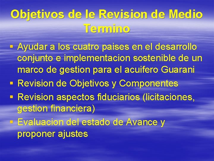 Objetivos de le Revision de Medio Termino § Ayudar a los cuatro paises en