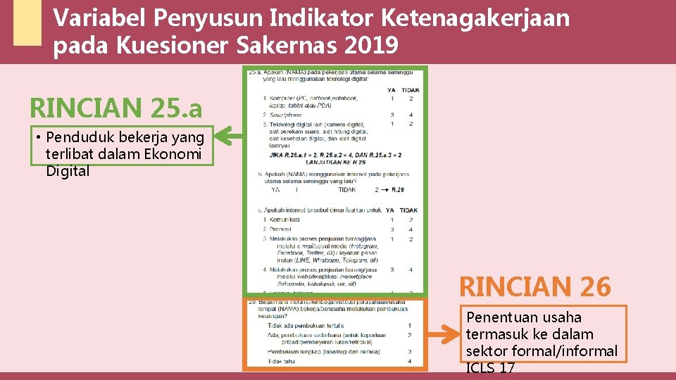 Variabel Penyusun Indikator Ketenagakerjaan pada Kuesioner Sakernas 2019 RINCIAN 25. a • Penduduk bekerja