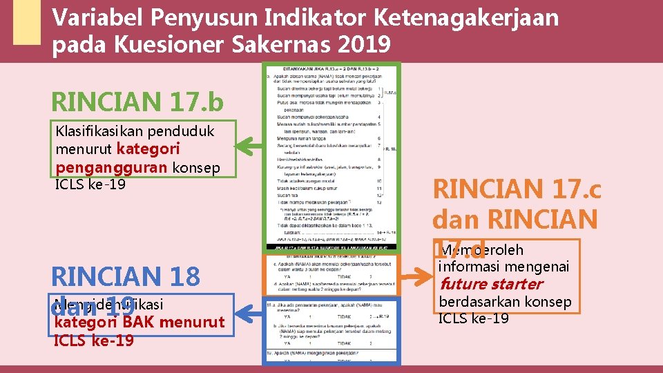 Variabel Penyusun Indikator Ketenagakerjaan pada Kuesioner Sakernas 2019 RINCIAN 17. b Klasifikasikan penduduk menurut