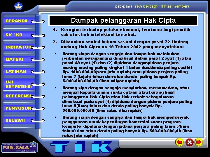 psb-psma rela berbagi – ikhlas memberi Dampak pelanggaran Hak Cipta BERANDA SK / KD