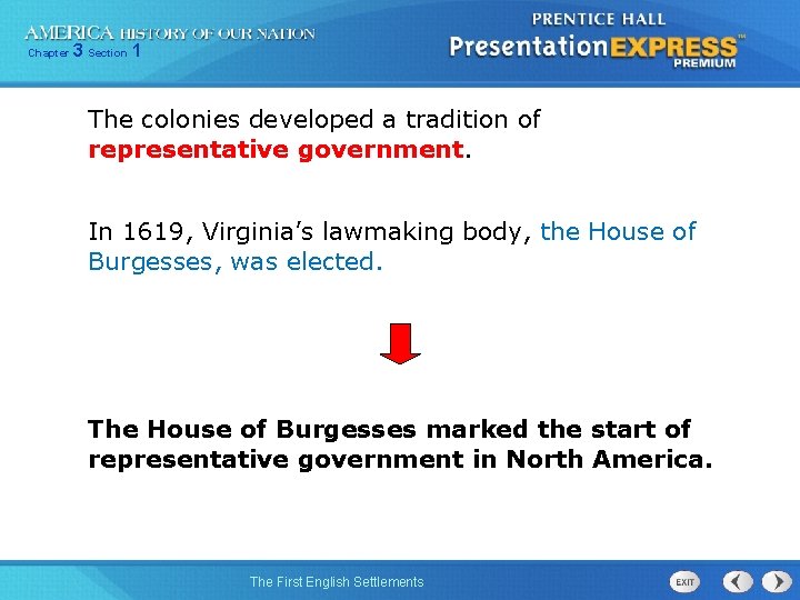 Chapter 3 Section 1 The colonies developed a tradition of representative government. In 1619,