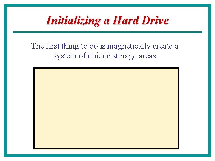 Initializing a Hard Drive The first thing to do is magnetically create a system