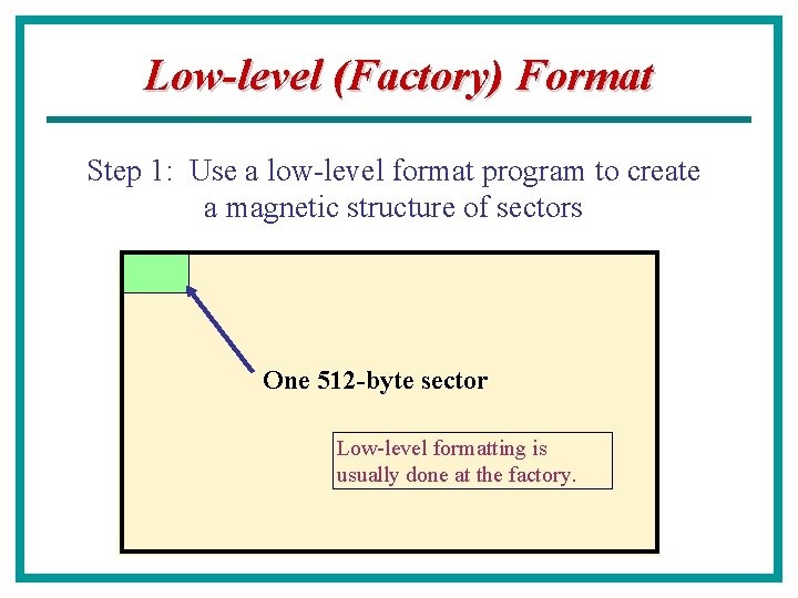 Low-level (Factory) Format Step 1: Use a low-level format program to create a magnetic