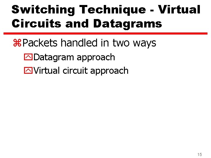 Switching Technique - Virtual Circuits and Datagrams z. Packets handled in two ways y.