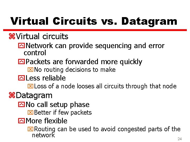 Virtual Circuits vs. Datagram z. Virtual circuits y. Network can provide sequencing and error