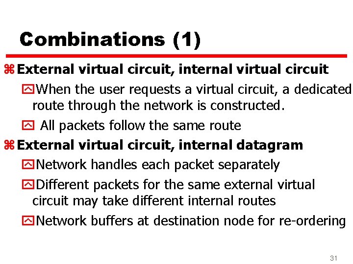 Combinations (1) z External virtual circuit, internal virtual circuit y. When the user requests