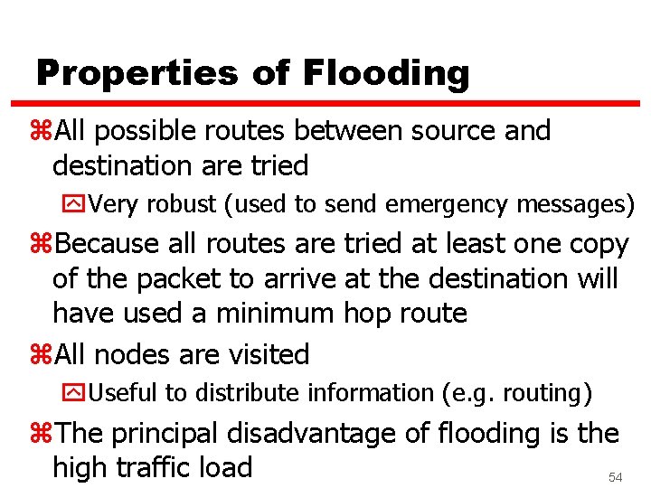 Properties of Flooding z. All possible routes between source and destination are tried y.