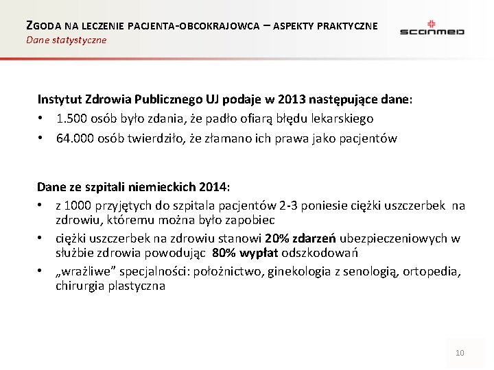 ZGODA NA LECZENIE PACJENTA-OBCOKRAJOWCA – ASPEKTY PRAKTYCZNE Dane statystyczne Instytut Zdrowia Publicznego UJ podaje