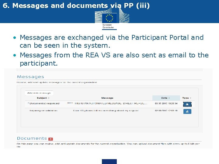 6. Messages and documents via PP (iii) • Messages are exchanged via the Participant