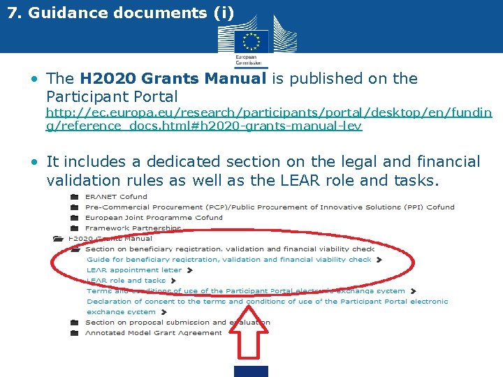 7. Guidance documents (i) • The H 2020 Grants Manual is published on the