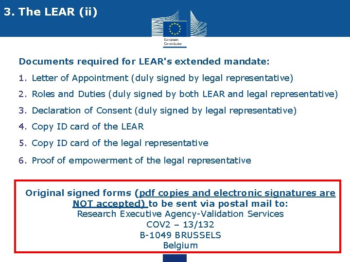 3. The LEAR (ii) Documents required for LEAR's extended mandate: 1. Letter of Appointment