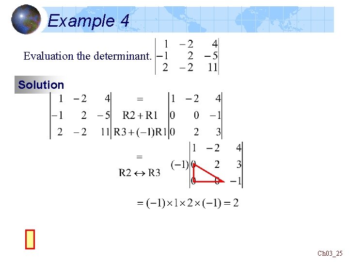 Example 4 Evaluation the determinant. Solution Ch 03_25 