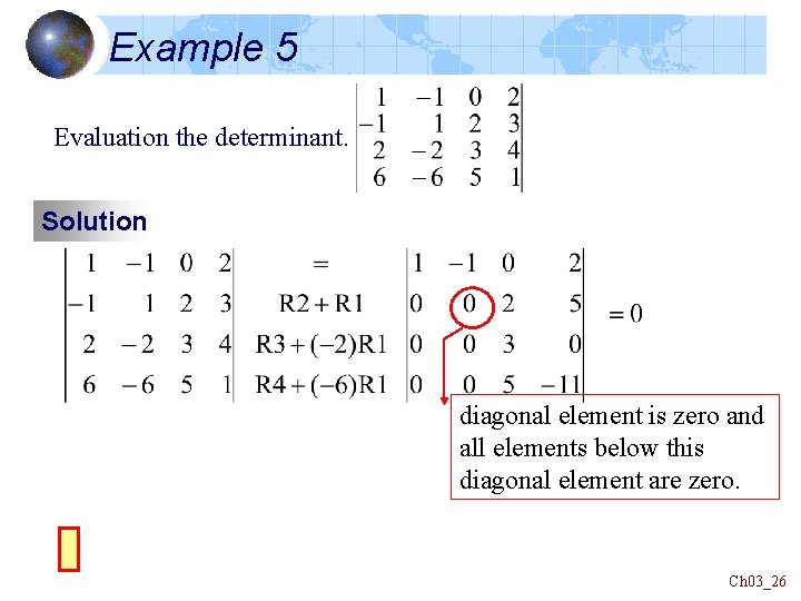 Example 5 Evaluation the determinant. Solution diagonal element is zero and all elements below