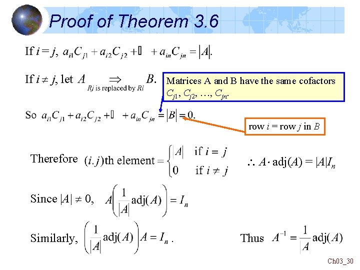 Proof of Theorem 3. 6 If i = j, If i j, let Matrices