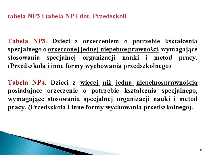 tabela NP 3 i tabela NP 4 dot. Przedszkoli Tabela NP 3. Dzieci z