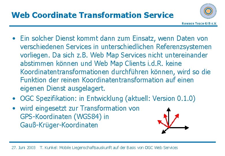 Web Coordinate Transformation Service • Ein solcher Dienst kommt dann zum Einsatz, wenn Daten