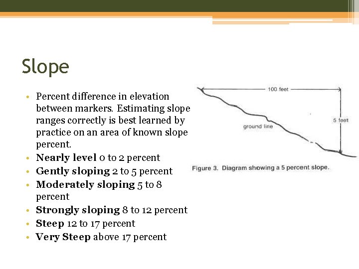 Slope • Percent difference in elevation between markers. Estimating slope ranges correctly is best