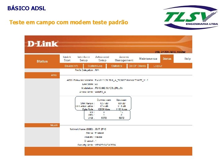 BÁSICO ADSL Teste em campo com modem teste padrão 