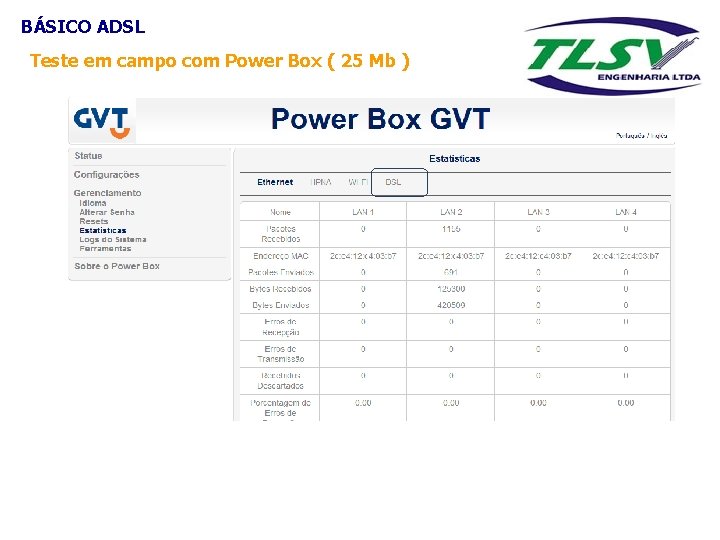 BÁSICO ADSL Teste em campo com Power Box ( 25 Mb ) 