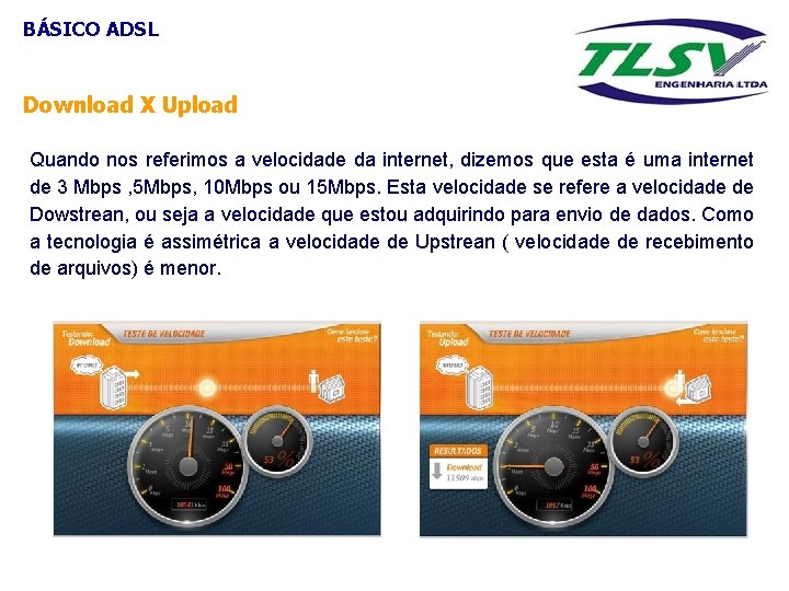 BÁSICO ADSL Download X Upload Quando nos referimos a velocidade da internet, dizemos que