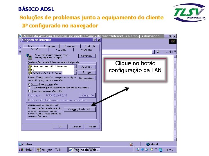 BÁSICO ADSL Soluções de problemas junto a equipamento do cliente IP configurado no navegador