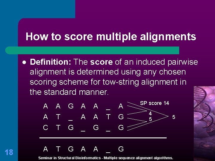 How to score multiple alignments l 18 Definition: The score of an induced pairwise