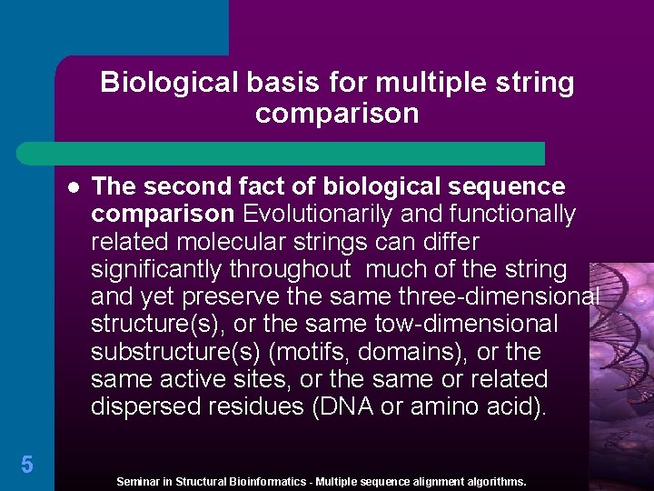 Biological basis for multiple string comparison l 5 The second fact of biological sequence