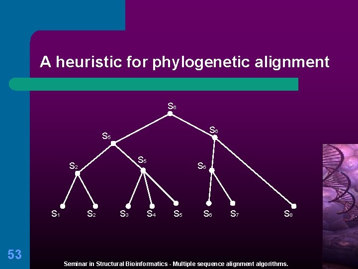 A heuristic for phylogenetic alignment S 6 S 5 S 2 S 1 53