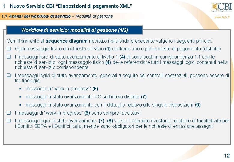 1 Nuovo Servizio CBI “Disposizioni di pagamento XML” 1. 1 Analisi del workflow di