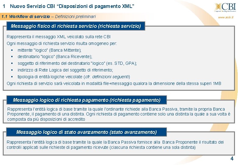 1 Nuovo Servizio CBI “Disposizioni di pagamento XML” 1. 1 Workflow di servizio –