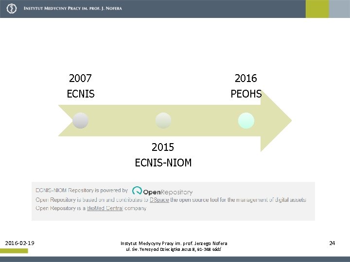 2007 2016 ECNIS PEOHS 2015 ECNIS-NIOM 2016 -02 -19 Instytut Medycyny Pracy im. prof.