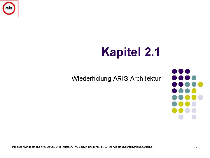 Kapitel 2. 1 Wiederholung ARIS-Architektur Prozessmanagement, WS 05/06, Dipl. -Wirtsch. -Inf. Stefan Breitenfeld, AG