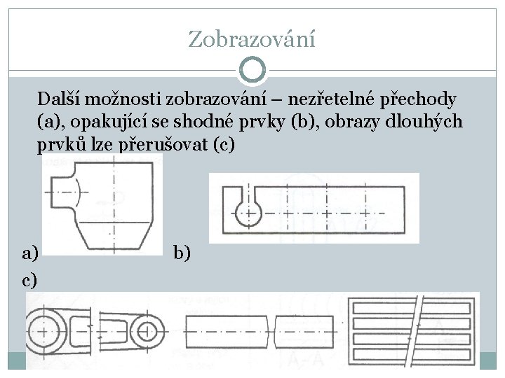 Zobrazování Další možnosti zobrazování – nezřetelné přechody (a), opakující se shodné prvky (b), obrazy