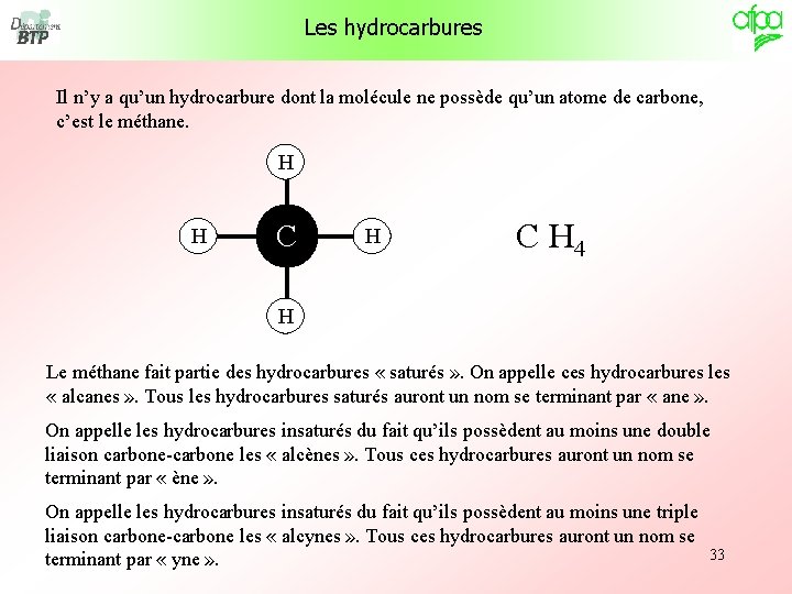 Les hydrocarbures Il n’y a qu’un hydrocarbure dont la molécule ne possède qu’un atome Les hydrocarbures Il n’y a qu’un hydrocarbure dont la molécule ne possède qu’un atome