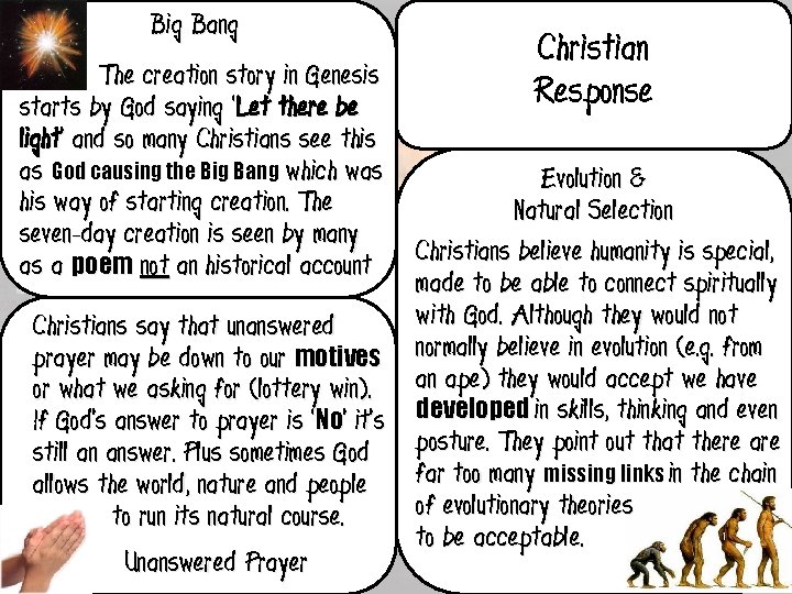 Big Bang The creation story in Genesis starts by God saying ‘Let there be