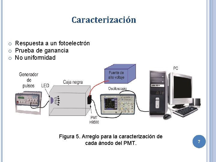 Caracterización o Respuesta a un fotoelectrón o Prueba de ganancia o No uniformidad Figura