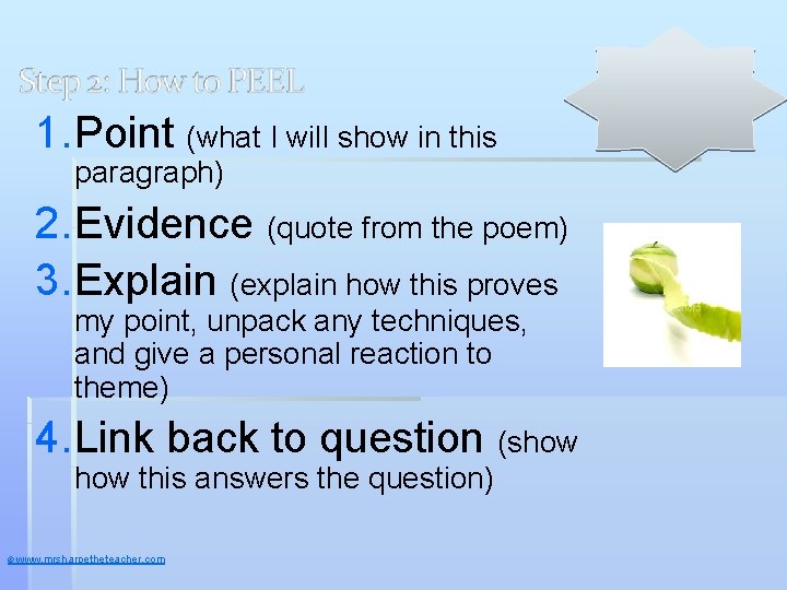 1. Point (what I will show in this paragraph) 2. Evidence (quote from the