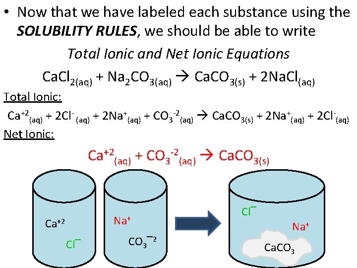  • Now that we have labeled each substance using the SOLUBILITY RULES, we