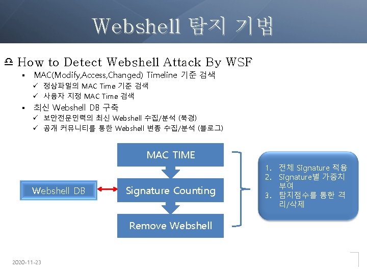Webshell 탐지 기법 How to Detect Webshell Attack By WSF § MAC(Modify, Access, Changed)