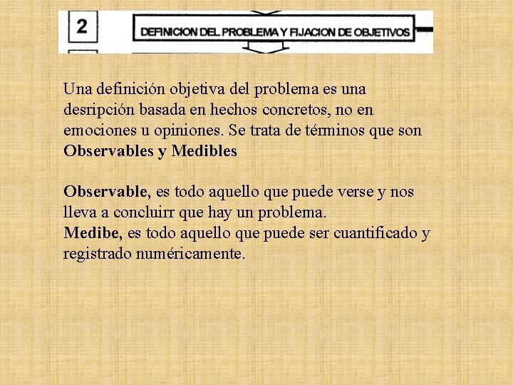 Una definición objetiva del problema es una desripción basada en hechos concretos, no en